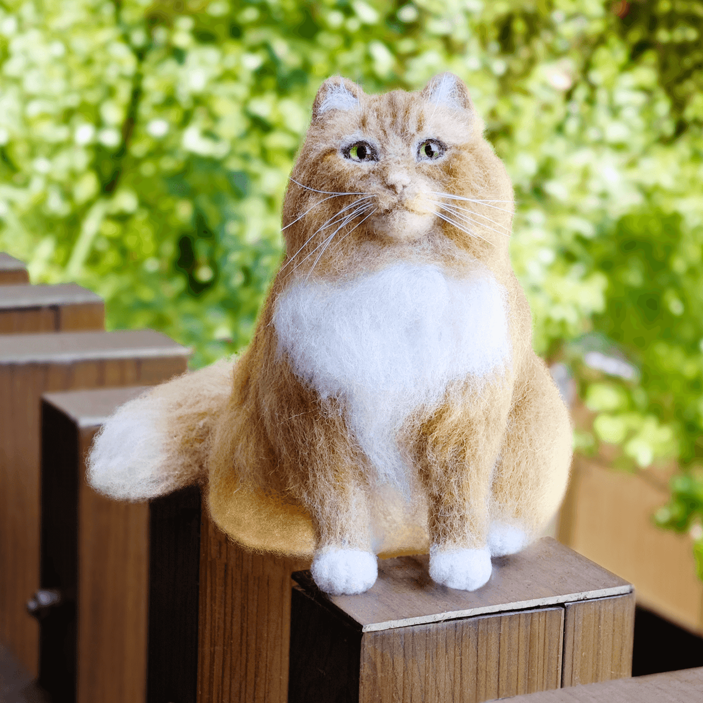 Comparison of a real cat next to its matching PawSwing® custom cat doll for a personalized keepsake