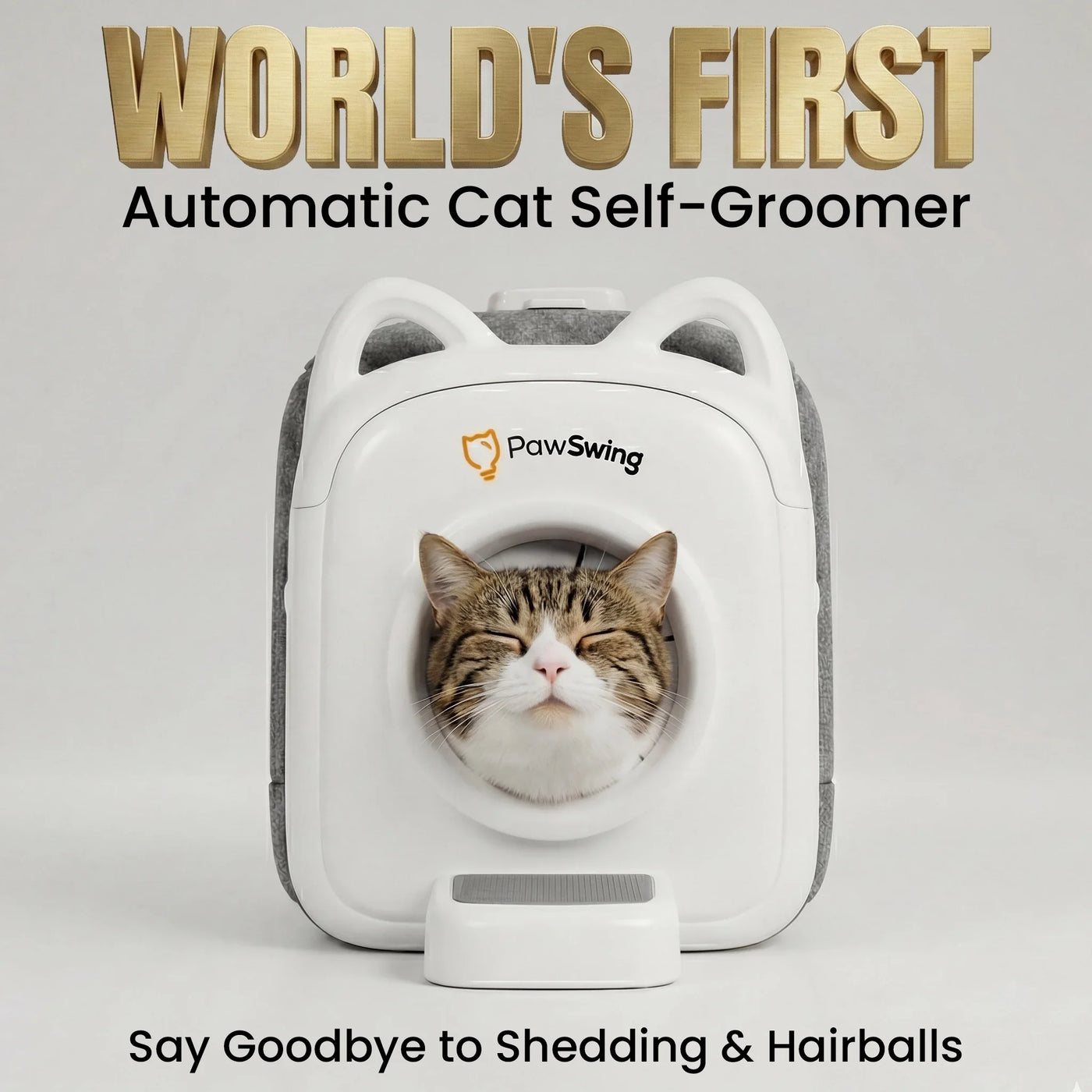 The world's first PawSwing® Pro automatic cat groomer designed to eliminate shedding and painful hairballs