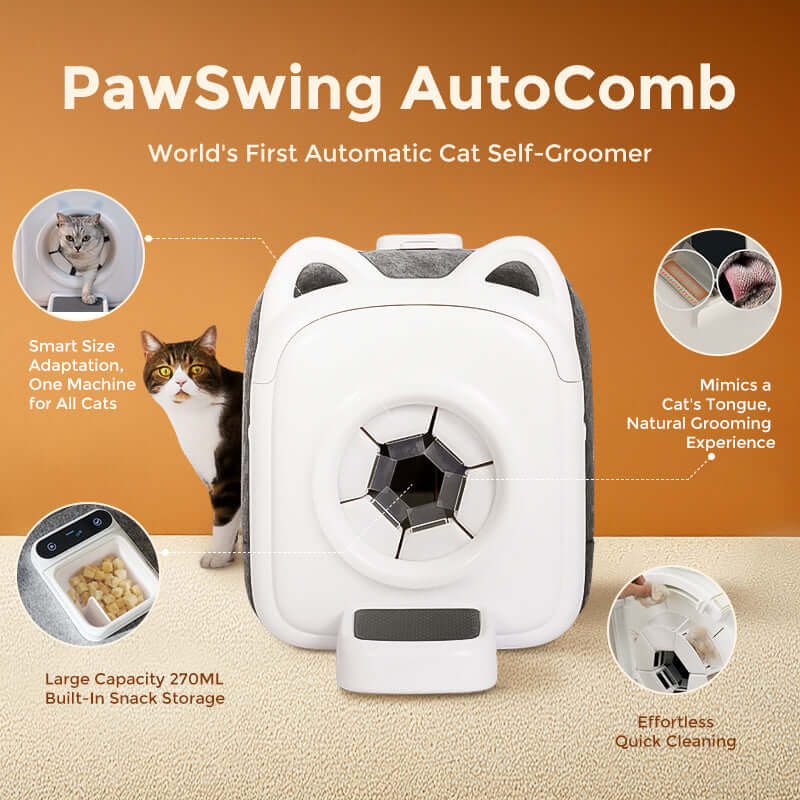PawSwing AutoComb Pro, world's first automatic cat self-groomer, ideal for all cats with smart features and easy cleaning.