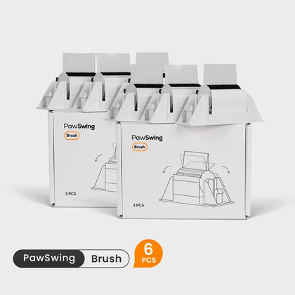 Detailed close-up of the PawSwing® cat self groomer brush module showing the internal teeth and felt layers