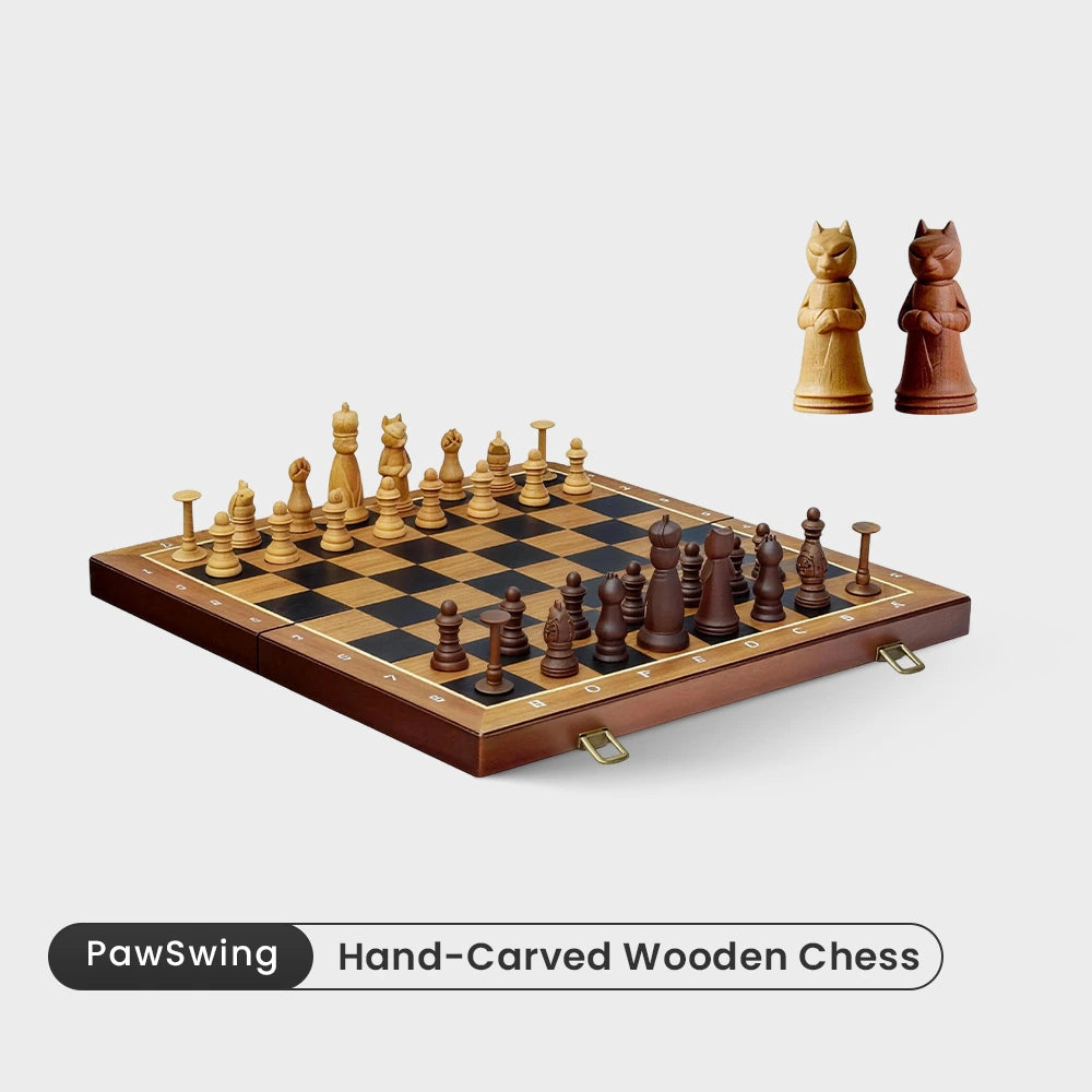 Catstle™ Hand-Carved Wooden Chess