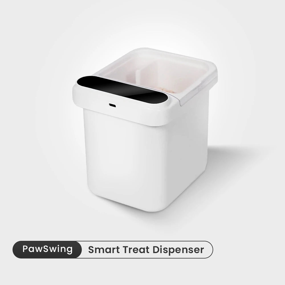 The smart PawSwing® cat automatic feeder with a transparent hopper for easy food level monitoring