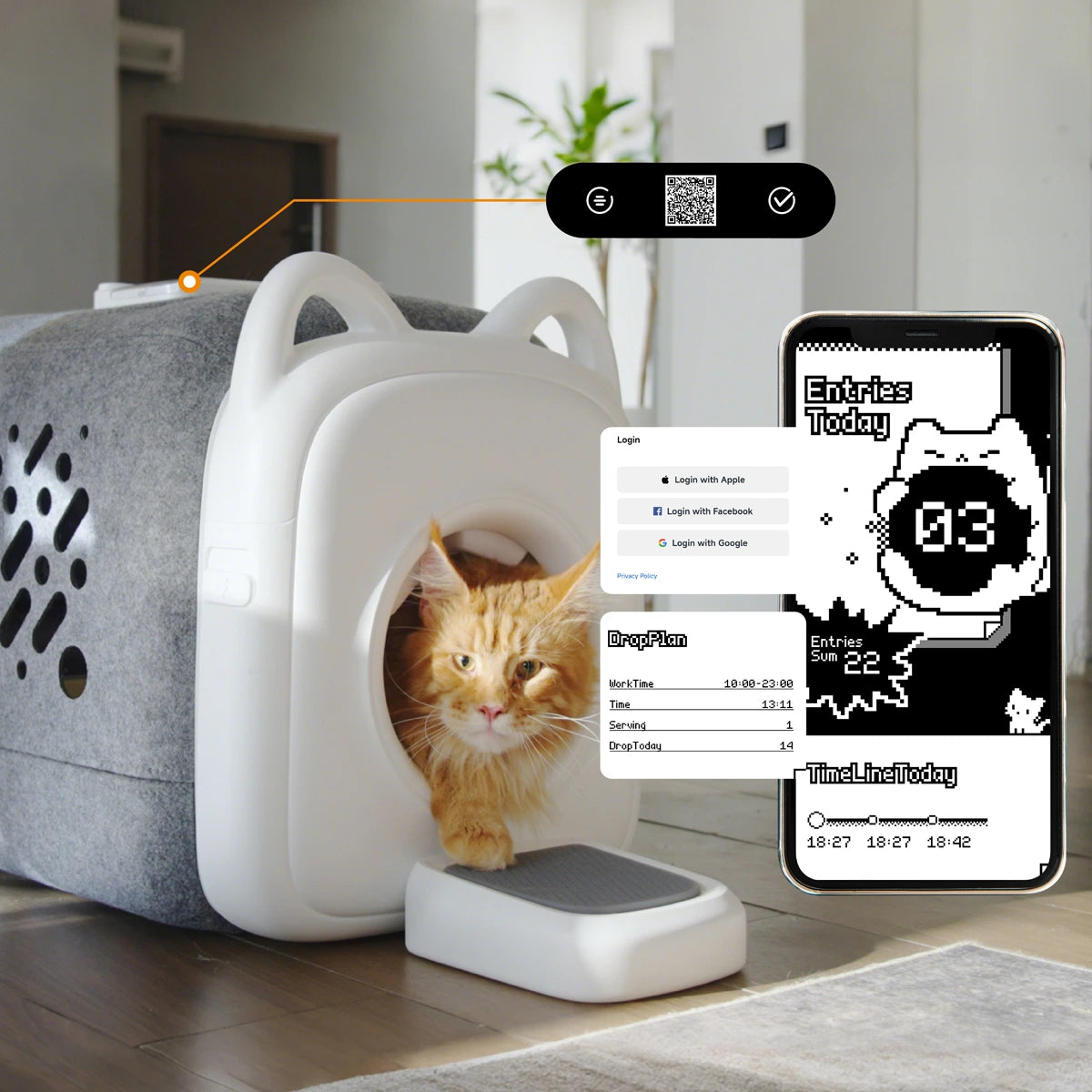 Technical diagram showing the anti-clog mechanism within the PawSwing® automatic feeder for cats