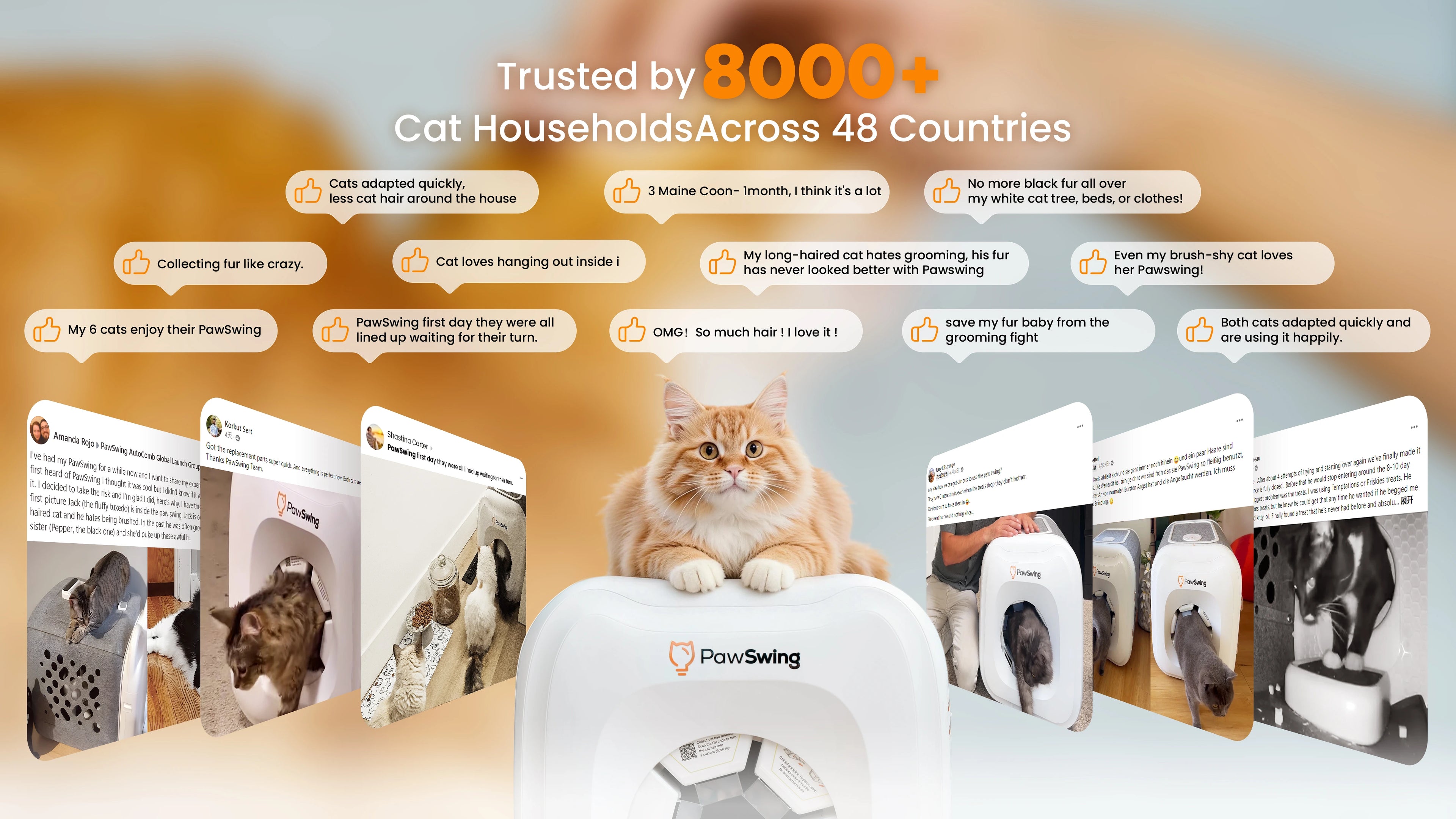 Trusted by 8000+ households, the PawSwing® neo self grooming cat house earns rave reviews globally