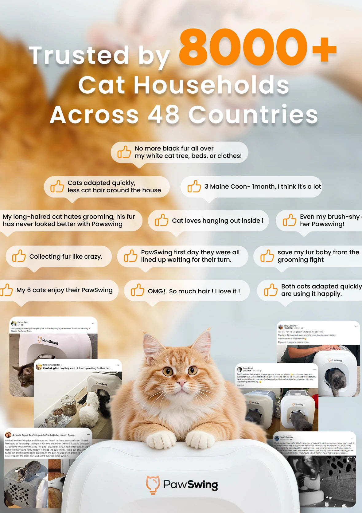 Trusted by 8000+ households, the PawSwing® neo self grooming cat house earns rave reviews globally