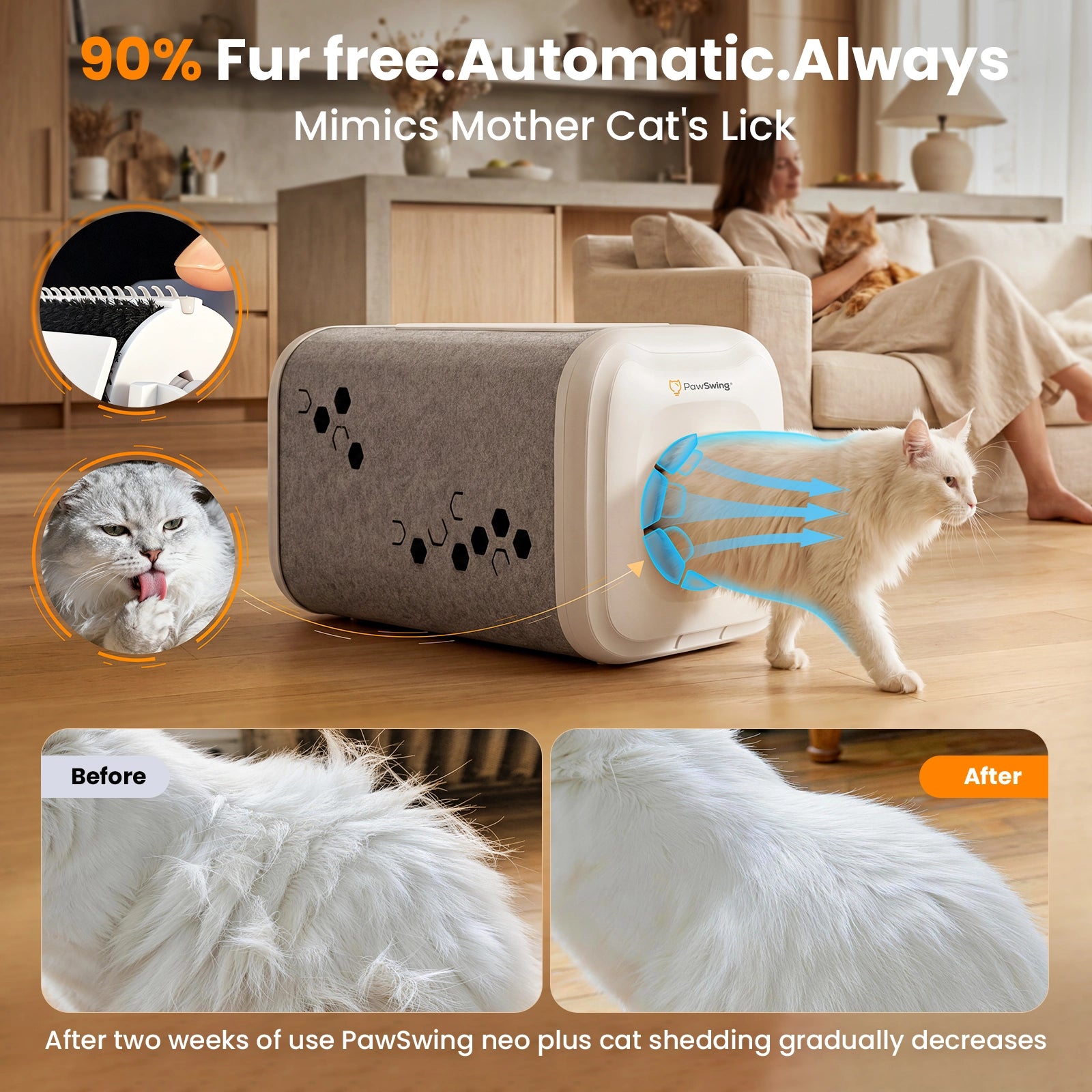 PawSwing Neo Plus side view with interior entrance depth dimension